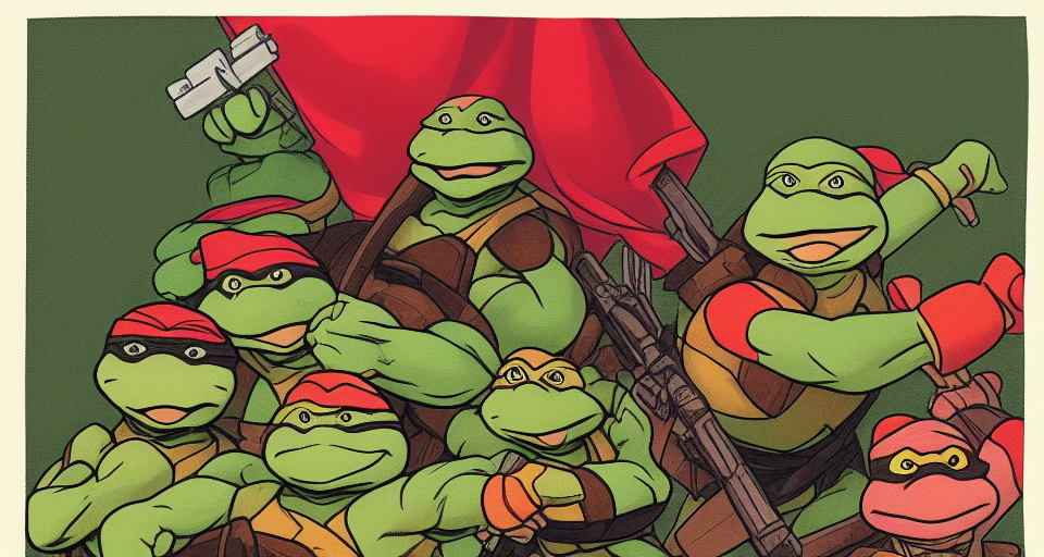 Portrait of a teenage mutant ninja turtle Karl Marx, cartoon